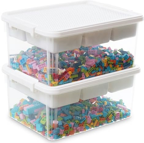 Citylife 2Pack Aufbewahrungsboxen mit Deckel, 16L aus Kunststoff mit Gebäude Grundplatte Deckel und abnehmbarem Tablett, Craft Veranstalter | Clear Storage box für die Organisation von, Werkzeug