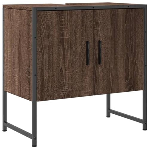 vidaXL Armario para Lavabo de Baño, Mueble para Lavamanos, Aparador para Fregadero, Almacenamiento para Hogar, Madera de Ingeniería Roble Marrón
