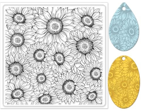 CHGCRAFT Polymer Clay Texture Sheet Sunflower Silicone Texture Stamp Clay Texture Mat Modeling Pattern Pad Polymer Clay Tools for Jewelry Earring Making DIY Craft, 5.5x5.5inch