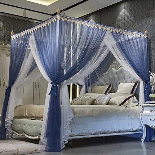 Moskitonetz, Prinzessin, Vier Eckpfosten, eleganter Bettvorhang, Baldachin, Netz, Betthimmel-Set, einfache Installation für Schlafzimmer, Reisen, Hellblau, 150 x 200 cm