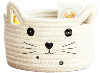 Joli Panier de Rangement Tissé en Forme D'animal, Panier en Corde de Coton Mignon, Panier de Rangement Tressé en Coton, Convient pour Le Rangement de La Chambre et du Salon (Blanc)
