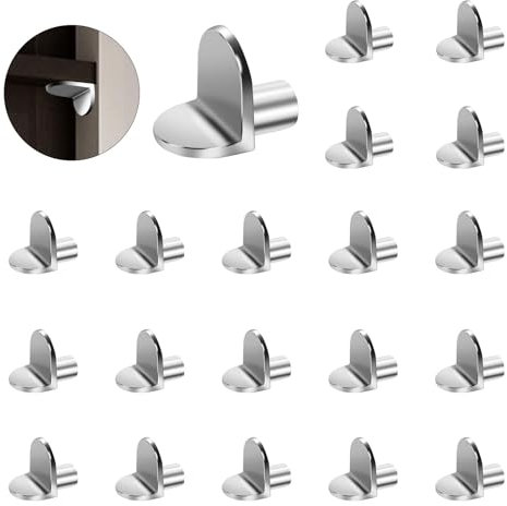 20Pcs L Shape Shelf Support Pegs, 5mm Nickel Plated Wardrobe Shelf Pins, Glass Furniture Holder Bracket, Heavy Duty Right Angle Clips Support, Metal Cabinet Studs for Shelf (L Shape)