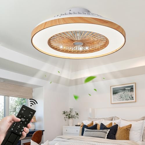 Lustre Ventilateur de Plafond Led Dimmable Bois Ventilateur avec Lumiere 6 Vitesses Reversible Dc Motor Silencieux Ventilo Plafond avec Lumière pour Salon Chambre a Coucher Salle a Manger