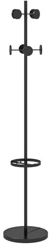 HOMCOM Appendiabiti da Terra con 8 Ganci in Metallo, Attaccapanni da Ingresso e Corridoio con Portaombrelli, Ø34 x 177cm, Nero