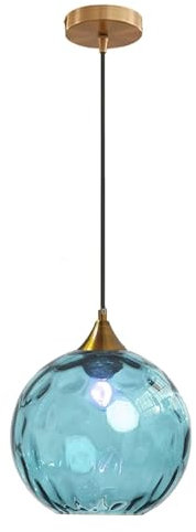 Tropibed Bunt Glaskugel Pendelleuchte, 20cm Wasser-Muster Glas Lampenschirm, Lampenfassung E27 Glas Hängeleuchte Für Küche Schlafzimmer Wohnzimmer Kronleuchter (Blue)