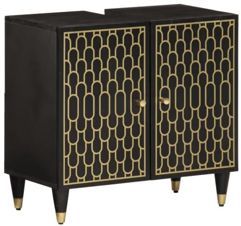 vidaXL Waschbeckenschrank für Badezimmer, Massivholz, Griff 62 x 33 x 58 cm, Unterschrank für Waschbecken, Badezimmermöbel, Waschtisch mit Türen