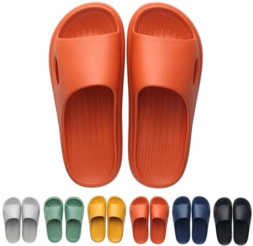 Pantoufles Claquettes Femmes Hommes Ultra Doux Claquettes de Douche Antidérapante Confortable Chaussons Chaussures de Maison Piscine Plage Intérieur Slides Eté (Orange, 40/41)