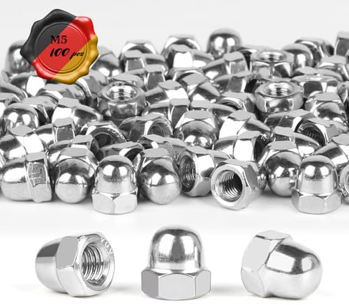 LALAGO M5 Dado Cieco a Calotta, 100 pcs Dadi Esagonali, Dado Coprente in Acciaio Inox DIN 1587, Forma Alta Dadi Coprenti A2 V2A, Bloccaggio Dado a Testa Tonda, Dadi Coprenti per Bulloni Barra Filettat