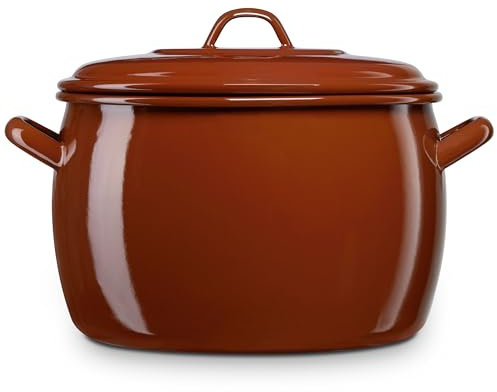 briebe Marmite bombée de cuisine à induction 18 cm, casserole 4 l avec couvercle en acier émaillé vitrifié, compatible vitrocéramique, feu, gaz, four, terre vintage marron tuile