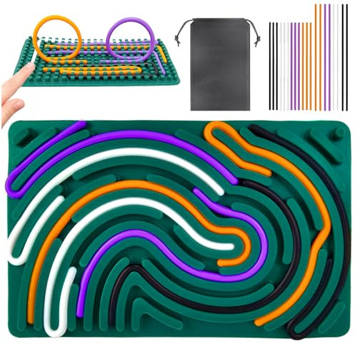 Tablero de Actividad Sensorial, Silicona Tablero Sensorial de DiseñO de Doble Cara con Bolsa PortáTil y 20 Cuerdas Juguetes Sensoriales Push Peel Juego Fidget Tablero Ocupado para TDAH y Autismo
