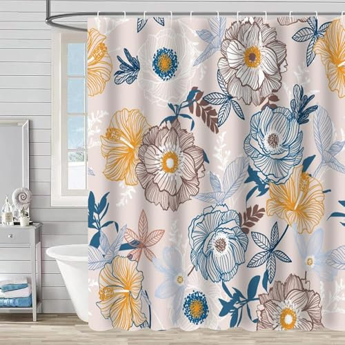 FAIRYGATE Duschvorhang Vintage Rosa Vorhänge Bunt Anti Schimmel Duschborhang Blume Beschwerter Saum Antischimmel Textil Wasserabweisend Waschbar Polyester Badevorhänge für Badezimmer Badewanne B8006