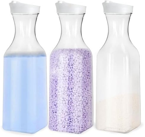 Almacenamiento de detergente, suavizante, 3 unidades de 1,5 l de detergente en polvo, recipientes de almacenamiento de harina, pasta, para arroz, dulces, chocolate, suavizante, almacenamiento de