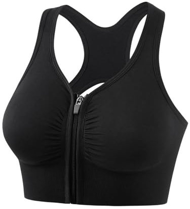 Alleen Damen Sport BH mit Vorderverschluss – Push-up, Atmungsaktiv & Schnelltrocknend – Mittleren Halt für Yoga, Tennis, Radfahren & Fitness – Bequem & Nicht Einengend (Schwarz, S)