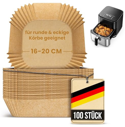 Smart-Planet Backpapier Airfryer 16 × 16 cm 100 Stück Für runde & eckige Körbe 16–20 cm (2–4,5 L) Ungebleicht BPA-frei fettfrei antihaft bis 230 °C Für Cosori Ninja Philips Tefal