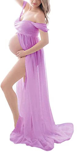Robe Grossesse Robe Longue Robe de Soirée Femme ete Maternité à manches Longues en Tulle Jupe Dentelle Femme Robes Femmes d été Robe Femme Enceinte Robe Grossesse Shooting Photo Jupe Longue Femme