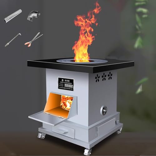 Stufa a Legna con Forno e Piano Cottura, Stufa a Pellet Piccola for Riscaldamento e Cottura, Stufa a Legna da Campeggio Mobile con Ruote,for Riscaldamento(60 * 60cm)
