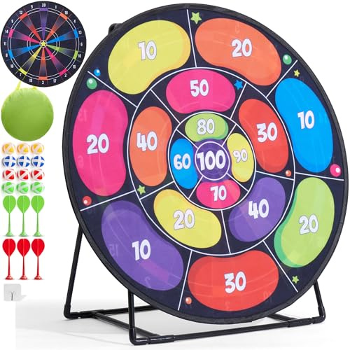 Cheerful Children Toys Jumbo Kids Dart Board with Stand | Dart Board Set for Kids XXL, Reversible Design with 12 Sticky Balls & 6 Darts, Giant Garden Games, Outdoor Games for Ages 3-8