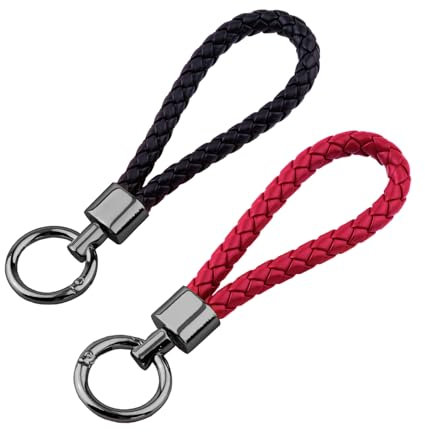 2PCS Porte Clef En Cuir Tressé 12cm voiture, Porte Clé Voiture, Porte Clef Tressé Multicolore Porte-clés pour Clés de Voiture et Maison Idéal