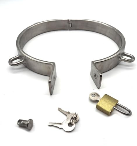 MSTMAZZ Ergonomisches Edelstahl 4 Ösen Halsband Halsreif Halsfessel Abschließbar Sklave Hals Kragen Ring Fetisch Erwachsene Spiel SM Bondage Sex Spielzeug für Paare Männer Frauen,Silber, Ø 13.7mm