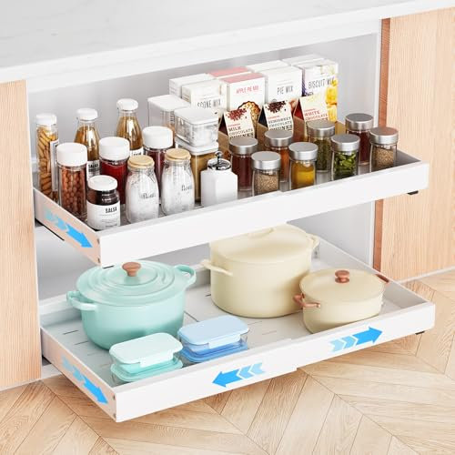 HUMTEOXI Cajones Extraíbles para Cocina-1 Pieza, Cajones Deslizantes para Cocina, Organizador Extraíble para Armario de Cocina, Sin Necesidad de Perforar ni Clavar (Blanco)