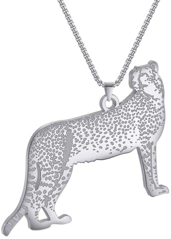 LUTAKU Geparden-Anhänger-Halskette für Frauen, schnellstes Land-Tier-Geparden-Anhänger, Charm-Kette, Edelstahl-Tierschmuck-Zubehör