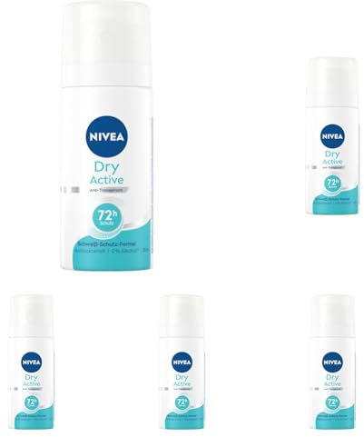 NIVEA Dry Active Deo Spray Mini, Deo ohne Ethylalkohol für 72h Anti-Transpirant-Schutz, antibakterielles Deodorant mit Dual-Active-Formel und Pflegekomplex (35 ml) (Packung mit 5)