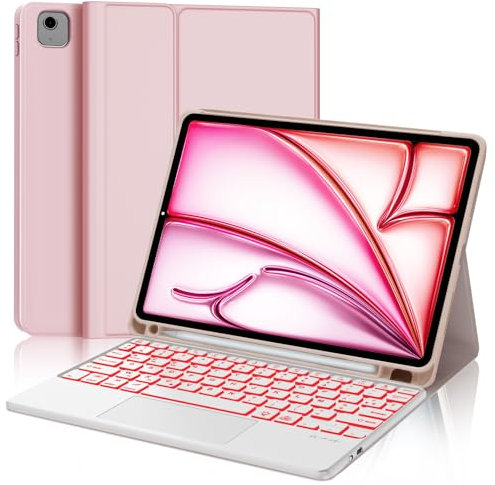 JADEMALL Custodia Tastiera con Trackpad per iPad Air 11 2024 M2, Italiano QWERTY Tastiera Retroilluminata Bluetooth Staccabile con Touchpad per iPad Air 11 2024 (M2), Rosa