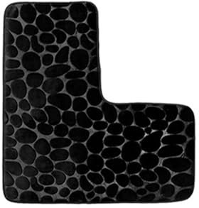 HSNAXingLife Tapis de Salle de Bain en Forme de L,Tapis de Sol de Salle de Bain,Tapis d'angle,Coussinets de Pieds Doux et absorbants,80 * 80 cm,Texture antidérapante Galets (Noir)