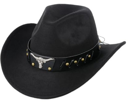 Cowboy Hat for Women and Men, Western Cowboy Hat, Wide Edge Chinlon Western Felt Outdoor Hat, Classic Cowboy Hats, Party Hat Photo Prop, Black
