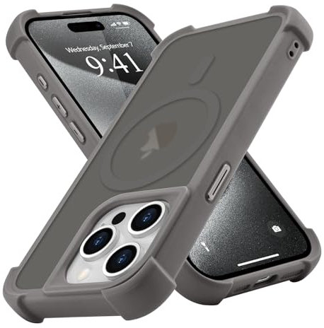 Micoden Magnetic Case for iPhone 15 Pro Max,Compatible with Magsafe,4 Corner Reinforced Protection Airbag Drop Protective Phone Case,Anti-Fingerprint Translucent Matte,Slim Shockproof Cover-Grey