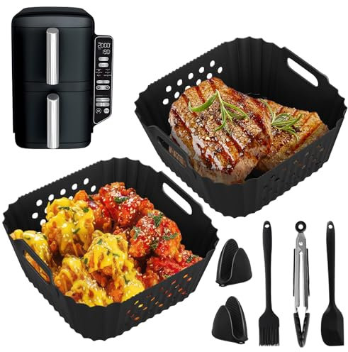 7PCS Air Fryer Accessories for Ninja Double Stack 7.6L Air Fryer SL300UK, Dual Silicone Air Fryer Liners Reusable, Gloves, Silicone Tong, Oil Brush, Spatula Included