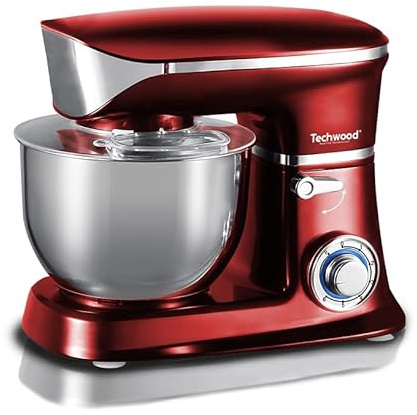 Robot Pétrin 6,5L TRP-6555-1300W, Bol en Inox, Mouvement Planétaire, 6 Vitesses + Impulsion, Crochet Pétrin, Batteur, Fouet, Protection Surcharge Moteur, Couvercle Transparent TECHWOOD