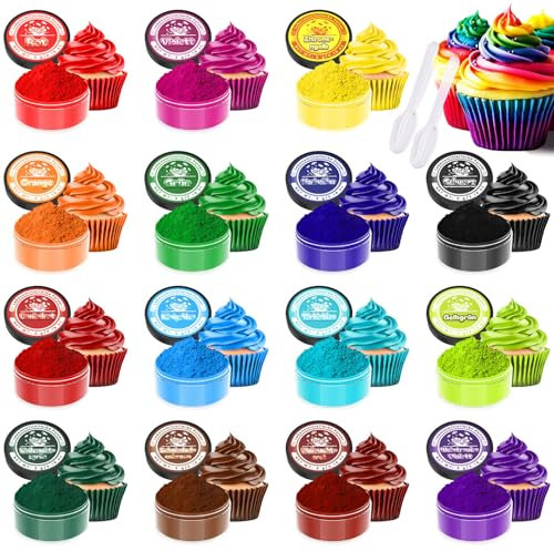 Lebensmittelfarbe Pulver – 15 x 5g Leuchtendes Lebensmittelfarbe Set, Hochkonzentrierter Lebensmittel Farben zum Dekorieren von Kuchen, Macarons, Buttercreme, Donut, Backen, Schleim – Vegan, Sicher