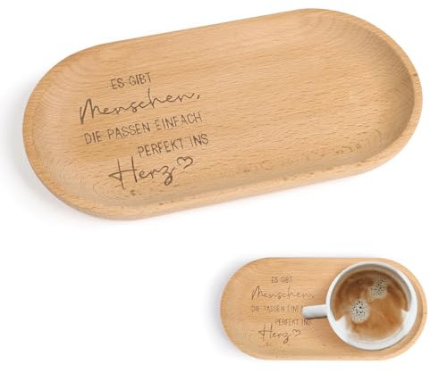 MEJOSER Geschenk Freundin Geburtstag Beste Freundin Geschenke Frauen Tablett mit Gravur Herzenmensch Holz Brettchen Frühstücksbrettchen Hochzeit Valentinstag für Brot Tasse
