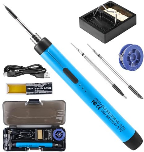 Asfrode USB Wiederaufladbar Lötkolben Set, Kabelloses Lötkolben mit 3 Temperatur Einstellbar 300℃-450℃ 3 Lötspitzen Lötkolbenständer Lötdraht Lötpaste Lötset für Reparatur des Schweißens
