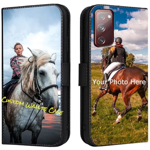 FortiCase Personalisierte Hülle für Samsung Galaxy S20,Flip Leder Hülle Kartenfach Standfunktion Case,mit Eigenem Foto Bild Text Personalisiert Handyhülle - Black-LN4