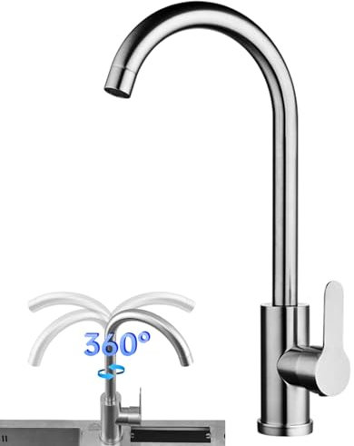 Grifo rotativo, grifo de cocina de cascada, 360 ° rotatable para agua fría/calor, rociador de fregadero de acero inoxidable, de cocina con un solo mango, fregadero negro