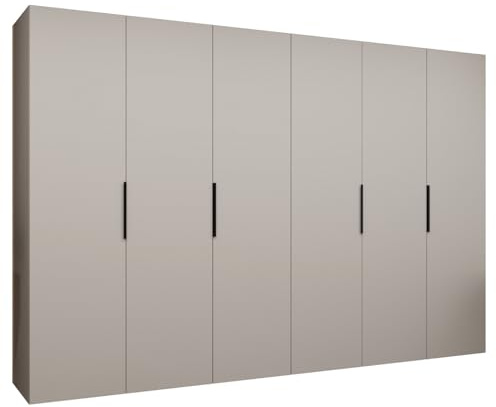 MEBLE KRYSPOL - Kleiderschrank - Drehtürenschrank - Schrank 300x202x52cm - Moderner Garderobenschrank Schlafzimmer, Flur, Jugendzimmer - Farbe Kaschmir, Griff Schwarz - Marbella 1 300