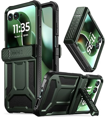 Poetic Spartan Hülle für Motorola Moto Razr 60 Ultra 2025,[Kickstand][Scharnierschutz][20 Fuß Militärtauglicher Sturztest], Vollgehäuse, robuste, stoßfeste Schutzhülle mit Ständer, Metallgrün