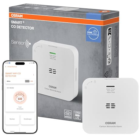OSRAM SMART+ WiFi Kohlenmonoxidmelder in Weiß, 1er-Pack, EN 50291, IP20-Schutz, für den Innenbereich geeignet
