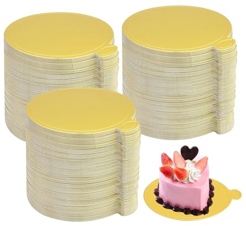 150 Stück Cakeboard Rund, 9cm Cake Board, Mousse Tortenunterlage, Gold Kuchenplatten, Einweg Tortenplatte Pappe, Dessert Display, Cake Board für Hochzeit Geburtstag Gebäck Dekoration(Rund)