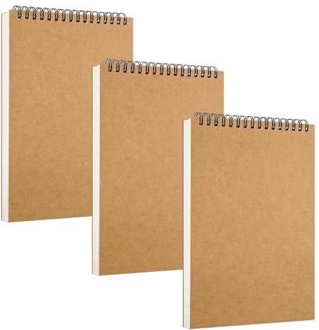 3 Stück A6 Skizzenbüch, 60 Seiten/30 Blatt, Säurefreies Papier 160 g/m², Kraftpapier Zeichenblock mit Spiralbindung, Skizzenblöcke zum Zeichnen und Skizzieren, Künstler und Studentenbedarf