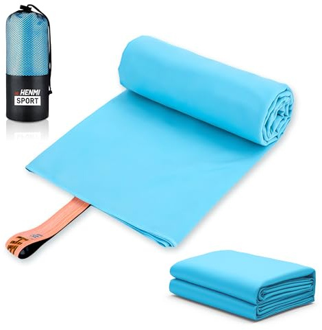 HENMI Mikrofaser Handtuch Blau 50x100CM,Schnelltrocknend Fitness Handtücher | Saugstark,Kompakt&Leicht,Hautfreundlich,Mit atmungsaktivem Netzbeutel,für Reisen,Sport,Fitness,Gym und Alltag