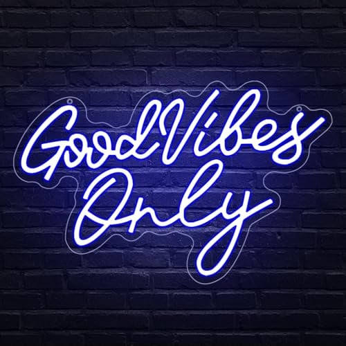 RuCvixkt Good Vibes Only Neon Schild für Wanddekoration, Schönes Blau LED Neon Schild für Party Salon Bar Club Schlafzimmerdekoration, Geschenk für Junge Mädchen Geburtstag Weihnachten