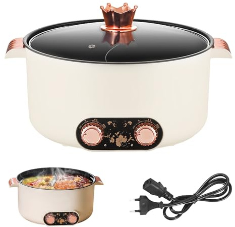 Hot Pot, 5 L Hot Pot Elektrisch mit Fachdesign, 1350 W Antihaft Elektrische Pot mit 3 Leistungsanpassungen für heißen Topf kochen, Suppe machen, Nudeln kochen, Steak braten, Gemüse Rühren