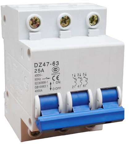 Lot de 2 Disjoncteur miniature tripolaire, 25 A, 400 V, pour montage sur rail DIN, sectionneur CA résidentiel DZ47-63 C25