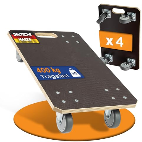 Rollbrett24 4er-Set Transportroller 49x30cm - Je 400kg Traglast | (Gesamt 1.600kg) - 360° kugelgelagerte Rollen & Rutschhemmende 15 mm Platte - Made in Germany