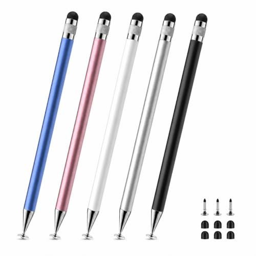 5PCS Stylet Tablette 3-en-1 pour Tablette et Smartphone, Stylet Tablette Sensible et Précis pour Tablette avec Stylet, Stylo Tablette Tactile, Stylet pour Tablette avec Embouts Remplaçables