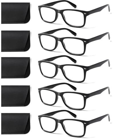 COJWIS 5 Pack Lesebrille Blaulichtfilter Brille Herren Damen Schwarz Leser Computer Brillen Feder Scharnier Lesebrillen