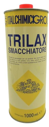 Smacchiatore Trilax 1 L Solvente Sgrassante Uso Domestico per Tessuti, Tappeti, Tende, Metalli, Olio, Grasso, Vino, Erba e Catrame